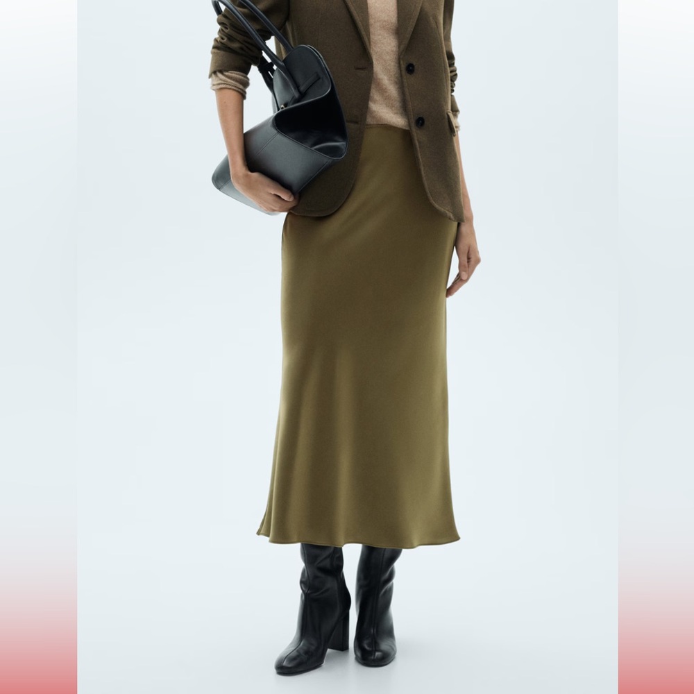 NWT Mango Satin Long Skirt - Green